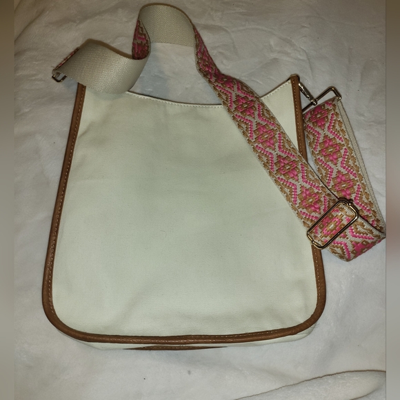 NWOT ah dorned handbag with adjustable pink guitar strap - Picture 1 of 11